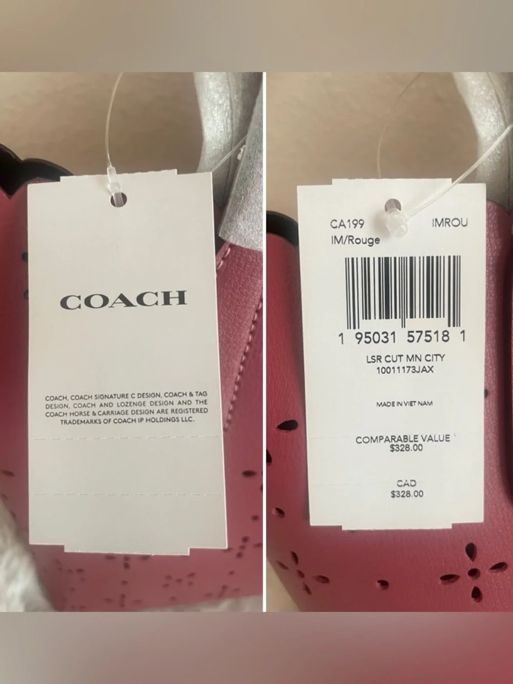 Coach Rose-Red Laser Cut Scalloped Edge Mini City Tote - Picture 15 of 16